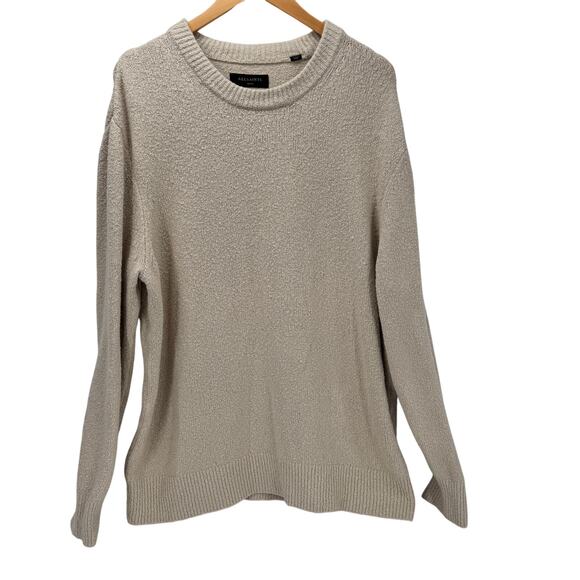 AllSaints Sweater Mens Small Oversize Cream Long Sleeve Nubby Knit Cotton Wool - Picture 1 of 11